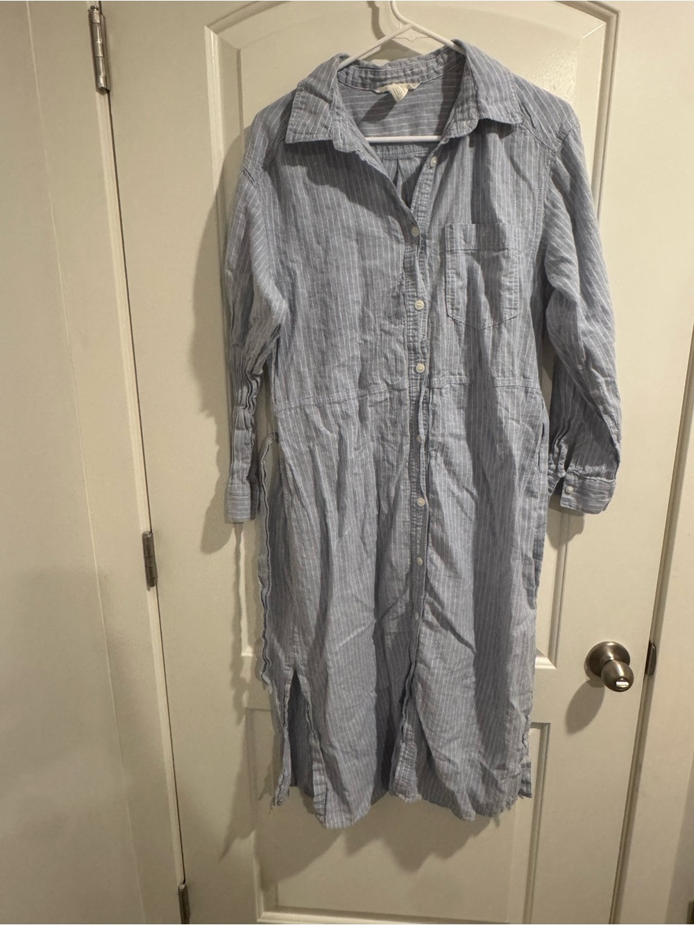 H&M Light Blue Striped tied Midi Shirt Dress